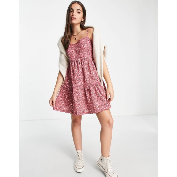 Aeropostale Dresses & Skirts - Aeropostale Babydoll Dress S Pink Floral Scalloped Trim Cottagecore Boho